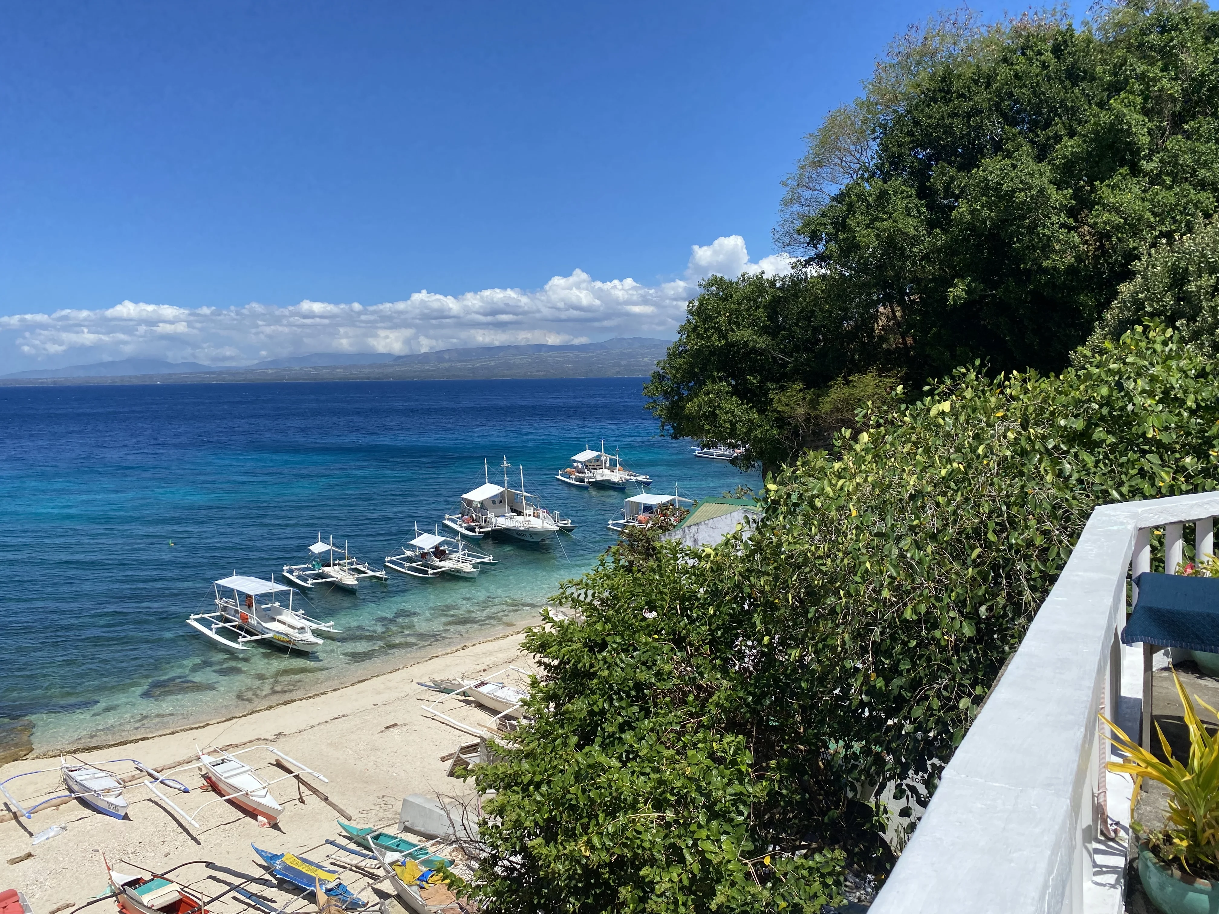 View of the beach from the resort balcony at Apo Island